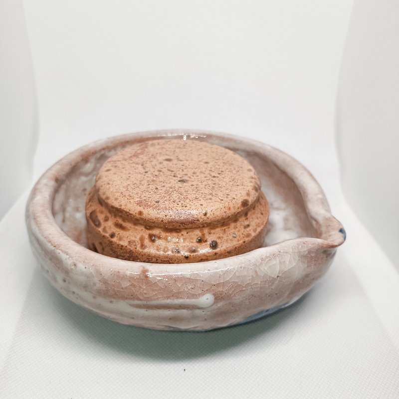 陶制手拉胚灰釉壶承与志野釉水方陈炫亨手作 - 茶具/茶杯 - 陶 多色