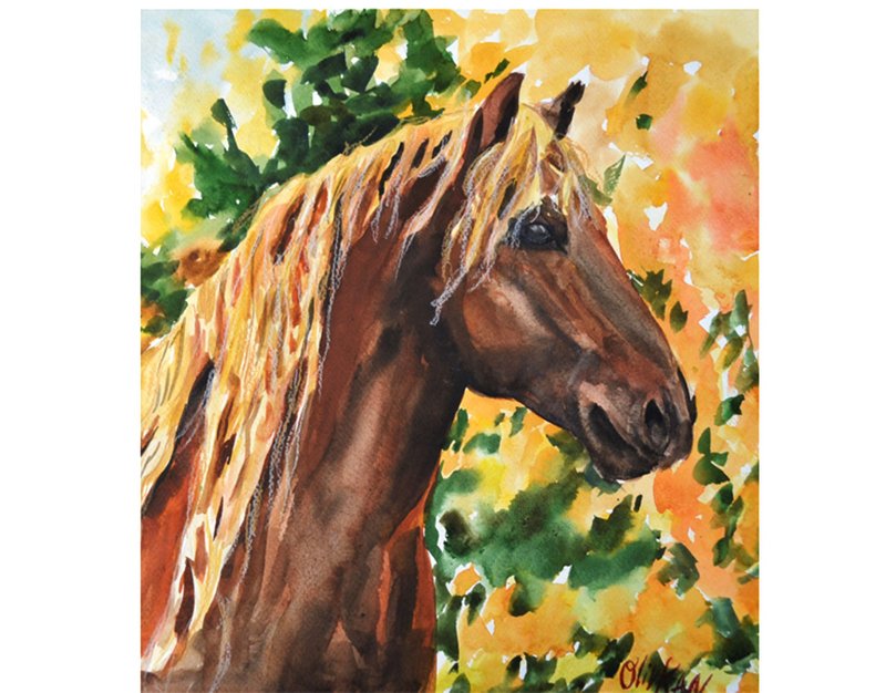 马原创绘画动物水彩艺术野生动物艺术品马壁饰 - 海报/装饰画/版画 - 环保材料 金色