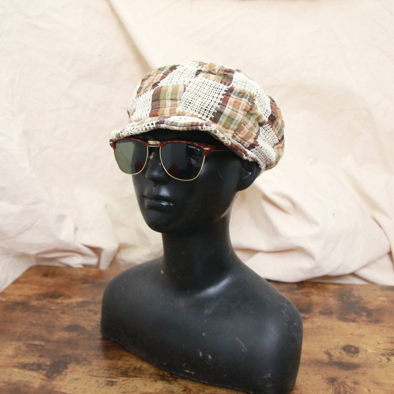 Back to Green::夏季帽款 格纹拼接 蕾丝 复古 d-66//vintage hat - 帽子 - 棉．麻 