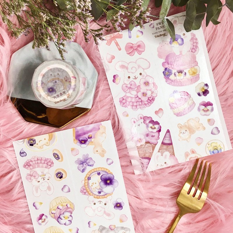 三色堇兔 │PET白墨纸胶带│ 带离型纸 - 纸胶带 - 塑料 紫色