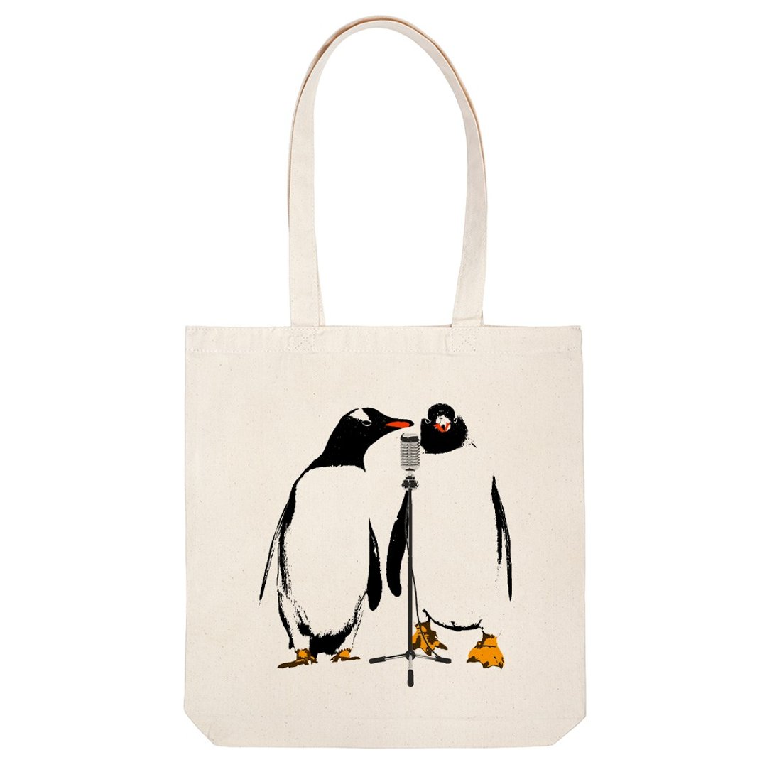 tote bag / combination penguin - 手提包/手提袋 - 棉 卡其色