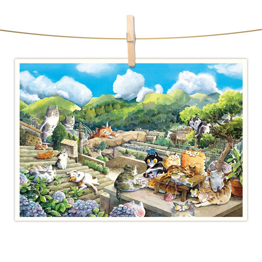 afu水彩插画明信片 - 山村猫语 - 卡片/明信片 - 纸 绿色