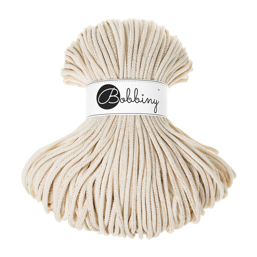 BOBBINY 米白混金线编织绳 Golden Natural Braided Cord 5mm - 编织/刺绣/羊毛毡/裁缝 - 棉 白色