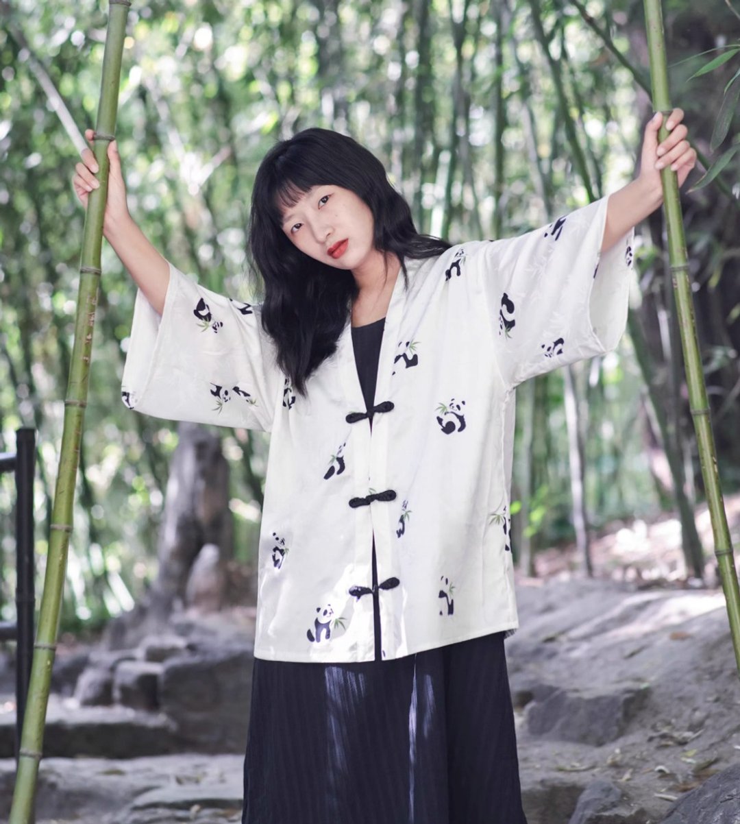 日式和风 盘扣新中式熊猫翠竹开衫 和服式系带开衫羽织外套 - 女装上衣 - 其他材质 白色
