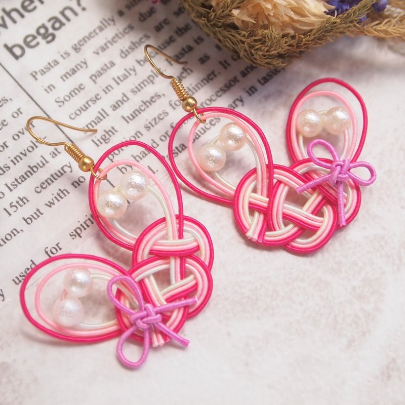 [Pierce / Clip-On] Mizuhiki Rabbit - 耳环/耳夹 - 纸 红色