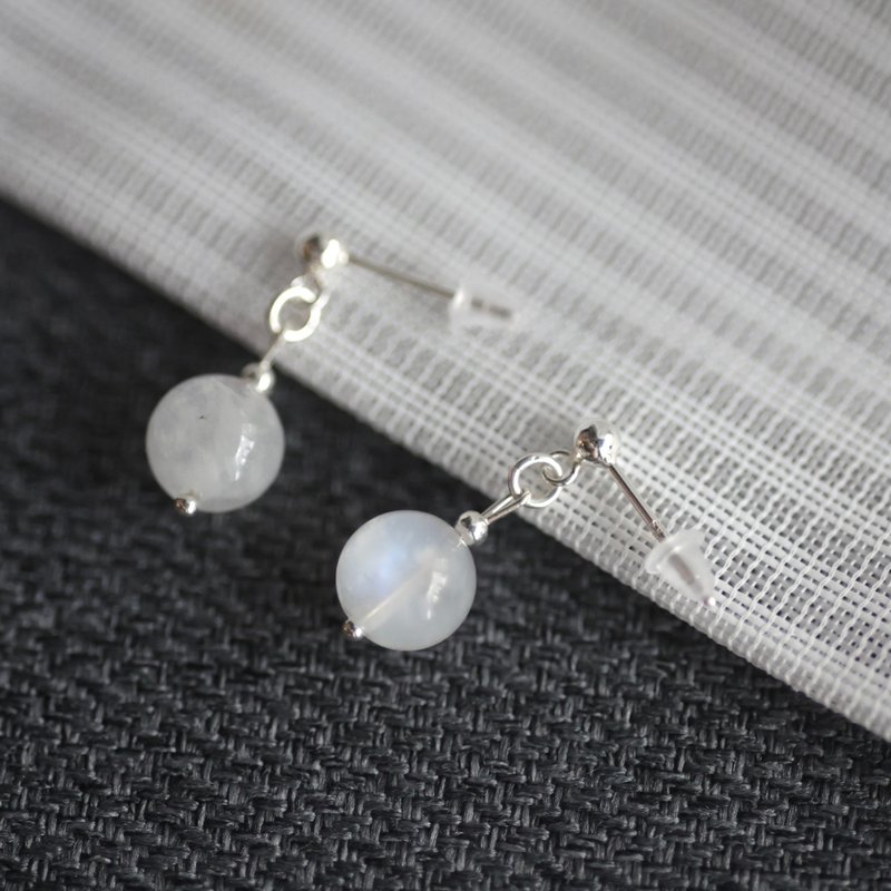月光石纯银耳环 可改耳夹 - 耳环/耳夹 - 半宝石 白色