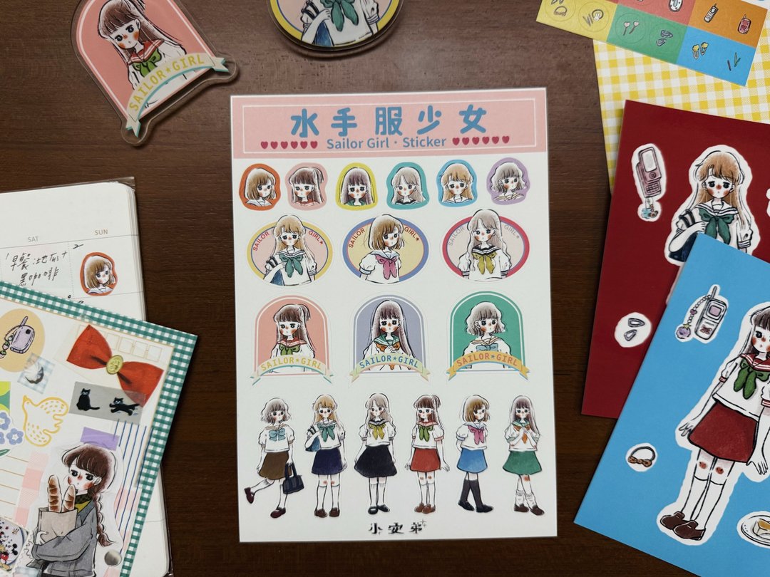 模造贴纸 水手服少女-那些年的女孩们 - 贴纸 - 纸 