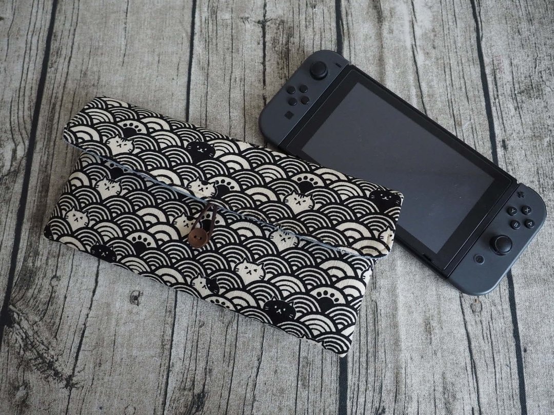 英国制作 和风波浪黑猫 电脑保护套 switch ipad kindle 收纳袋 - 电脑包 - 棉 黑色