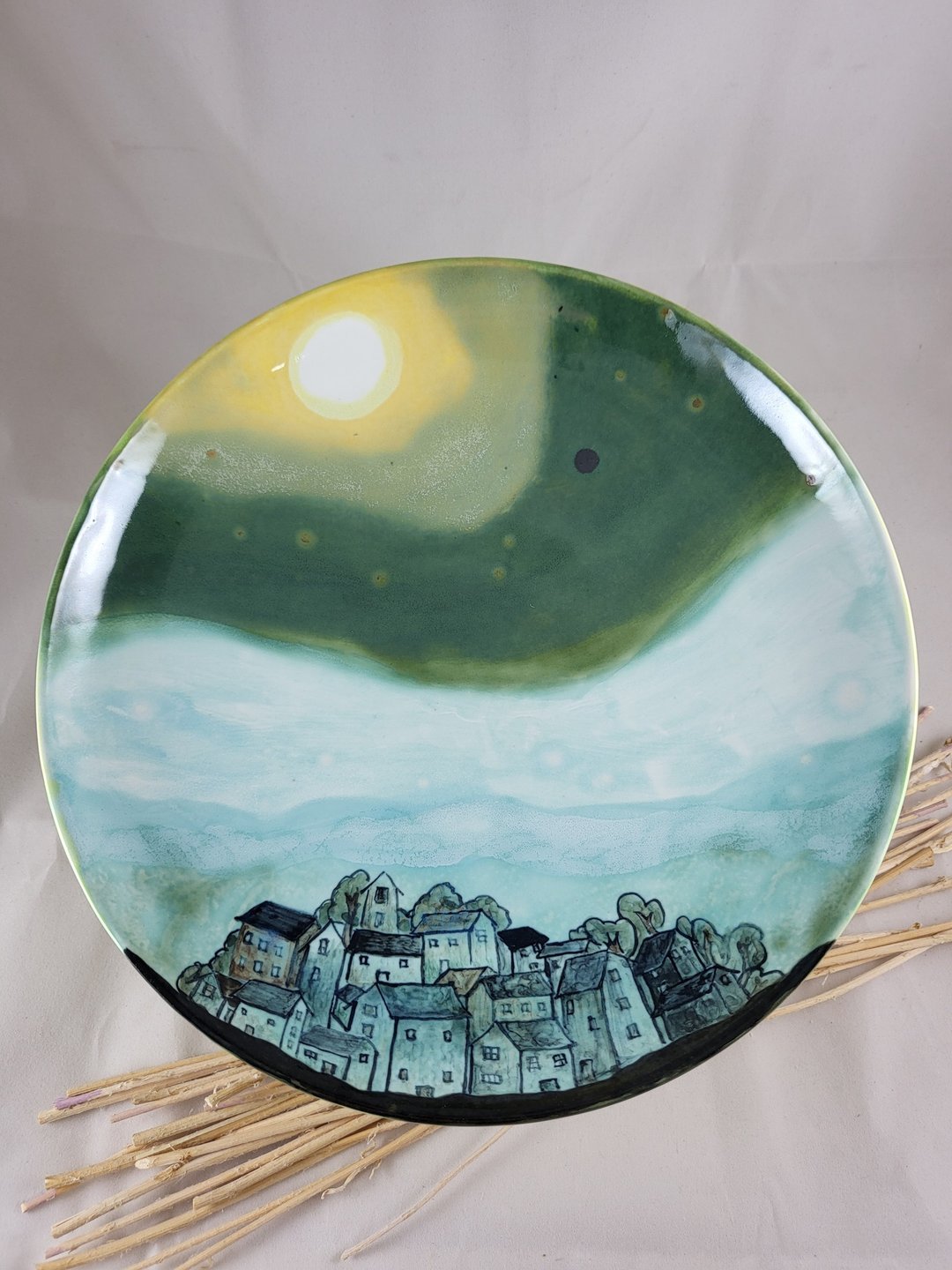 山村春晓21厘米直径圆盘 - 盘子/餐盘/盘架 - 瓷 绿色