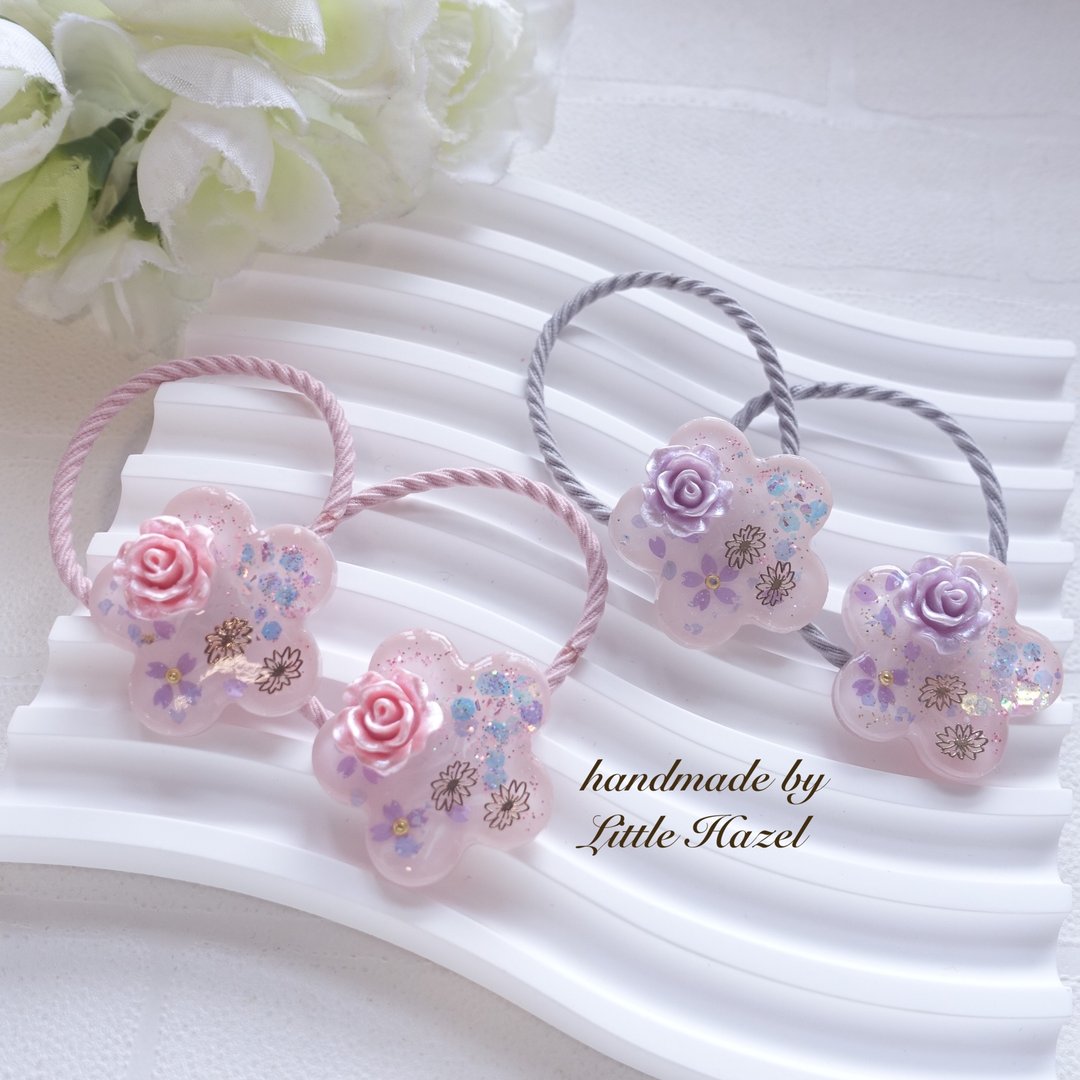 花花发圈 发束 一对 滴胶发饰  UV Resin Hair accessories - 发饰 - 其他材质 