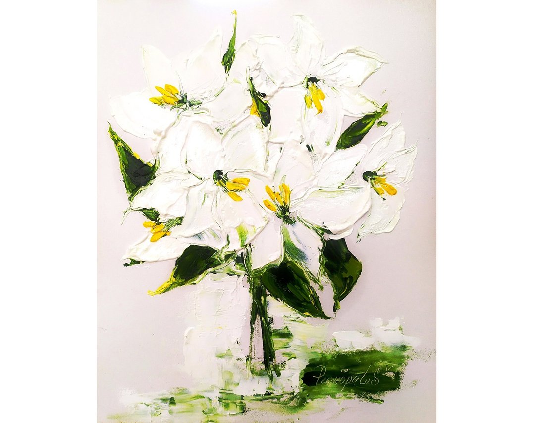 Lily Original Art Impasto Oil Painting 10x8 painting - 墙贴/壁贴 - 其他材质 白色