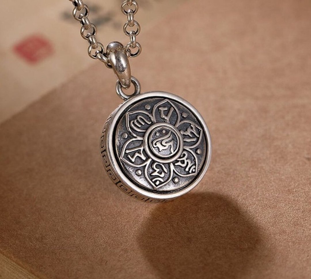 Spinning Six-word Mantra Pendants for Women Real 990 Pure Silver Necklaces - 长链 - 纯银 银色