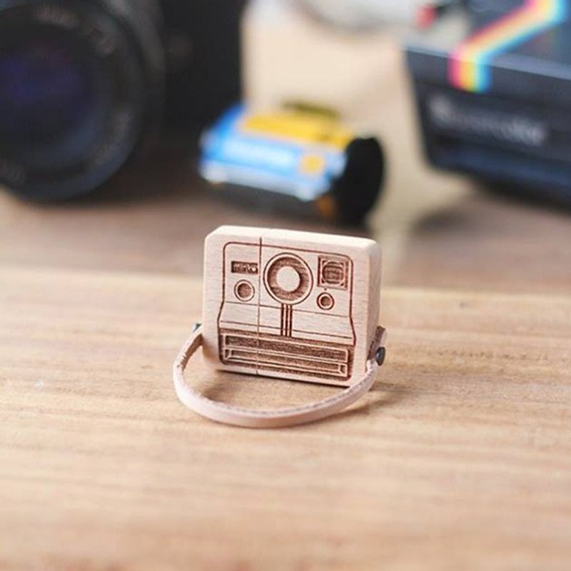 【圣诞定制礼物】USB 原木随身碟 Polaroid 时光相机 (含主图皮绳 - U盘 - 木头 咖啡色