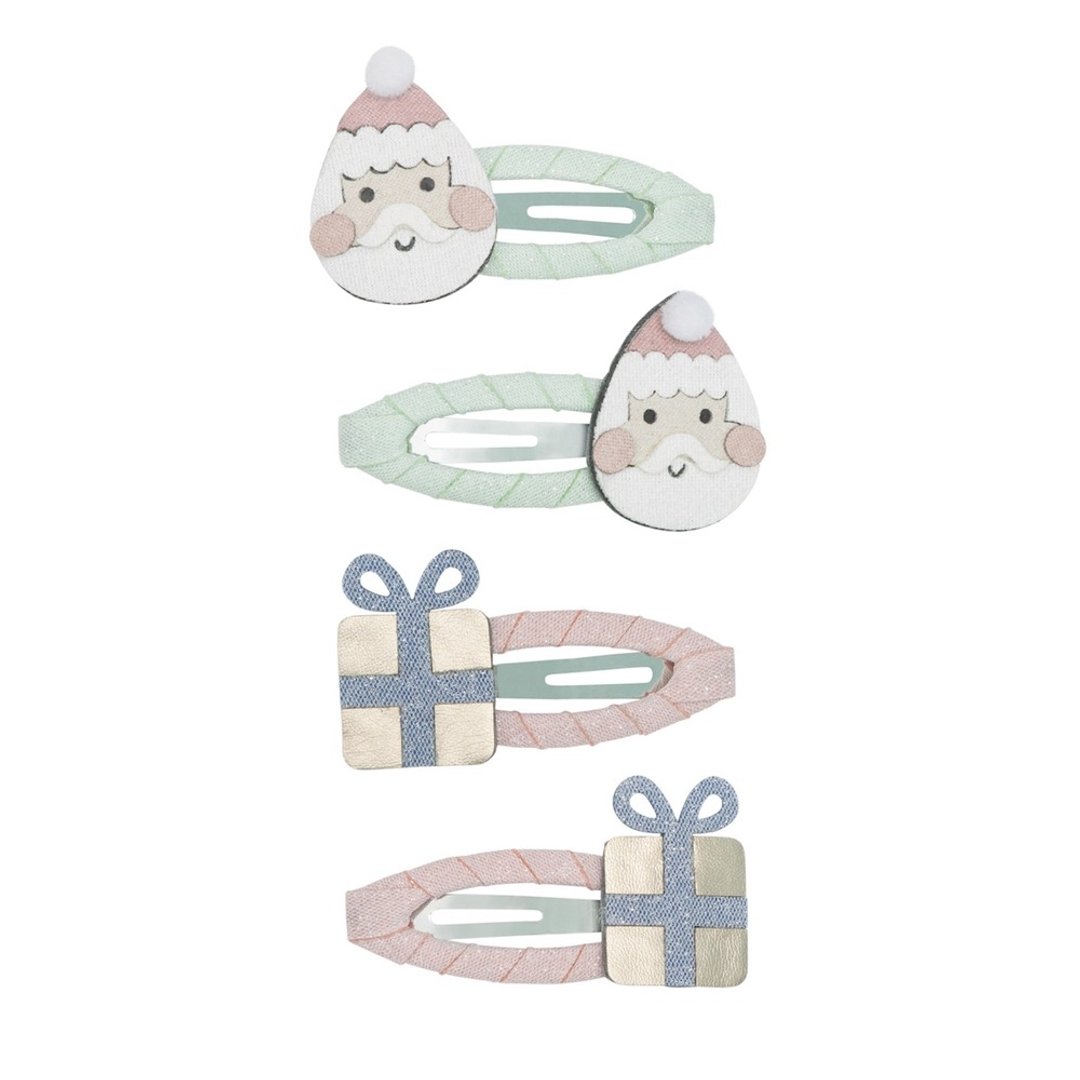 英国Mimi & Lula AW24_Xmas圣诞老公公滴答夹4入 - 婴儿帽/发带 - 聚酯纤维 