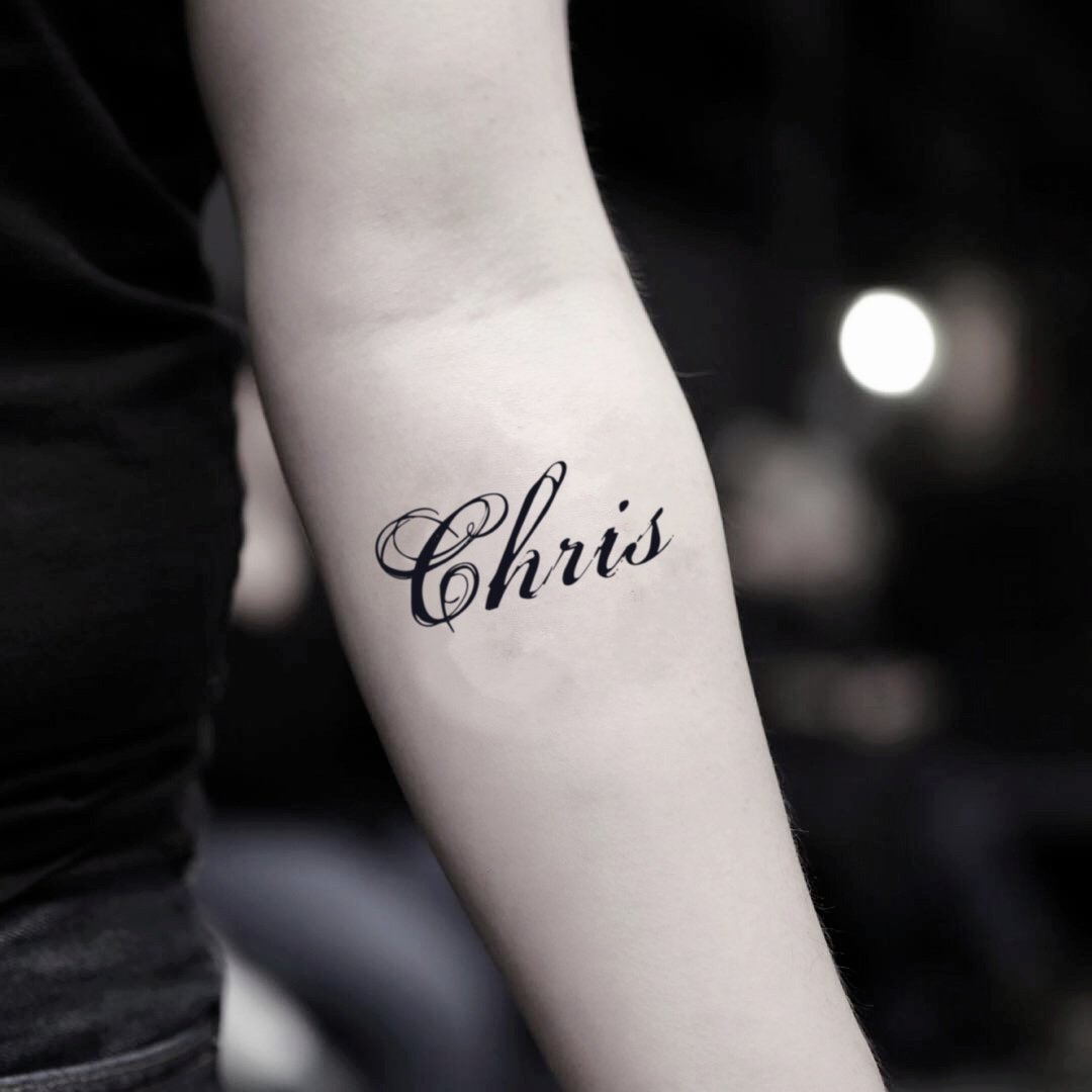OhMyTat 克里斯 Chris 英文名字刺青图案纹身贴纸 (2 张) - 纹身贴 - 纸 黑色