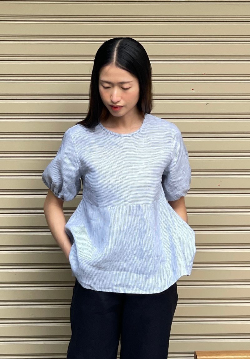 圆领、短袖亚麻衬衫，胸下延续：爱丽丝衬衫 - 女装上衣 - 棉．麻 多色