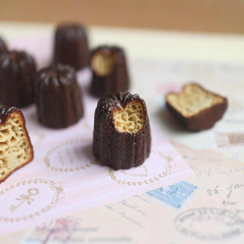 可丽露 咬一口 canelé de Bordeaux 仿真甜点 耳环 天使之铃 - 耳环/耳夹 - 粘土 咖啡色