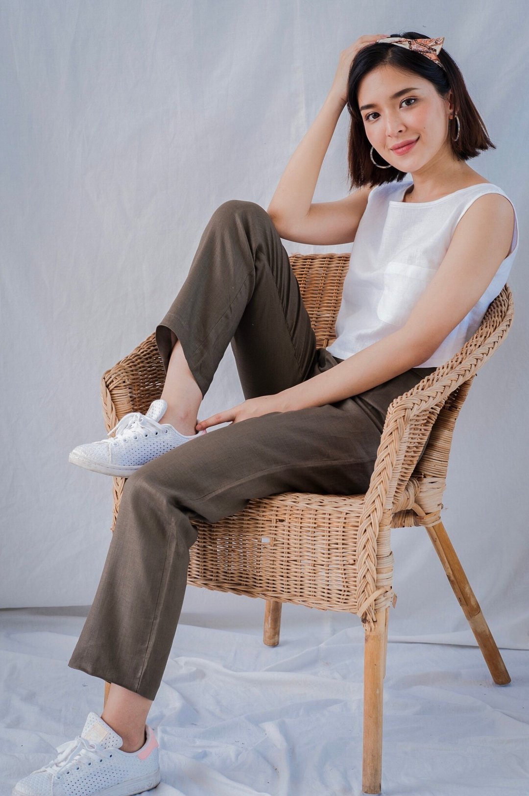 Casual pants - 女装长裤 - 亚麻 咖啡色