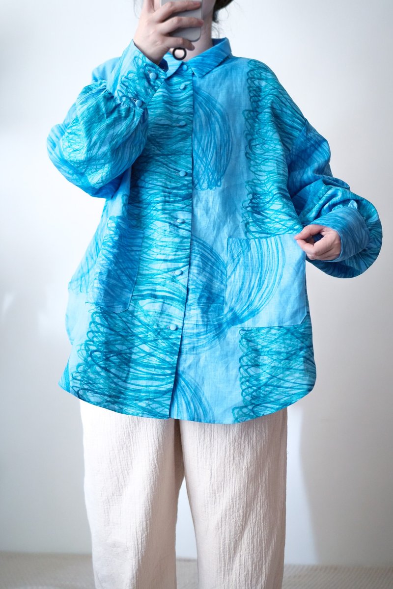 蓝蓝的一幅画长袖衬衫 - 洋装/连衣裙 - 棉．麻 蓝色