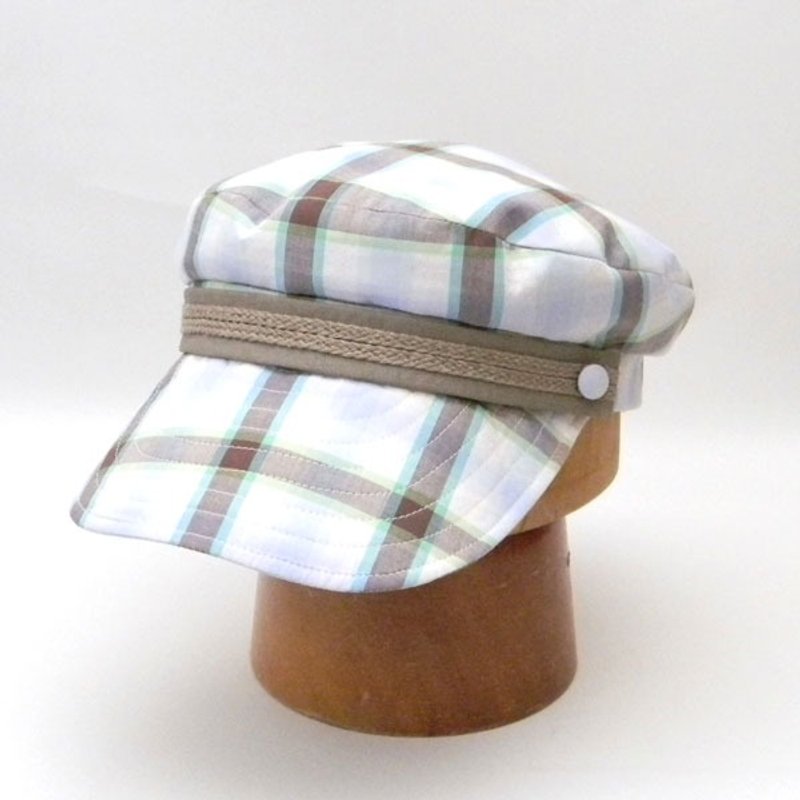 Marinated taste of Madras check Boy cap. Check marine cap - Brown × Blue 【PL 1268 - Blue】 - 帽子 - 棉．麻 蓝色