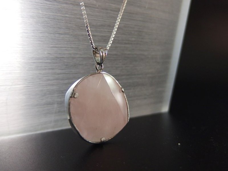 天然芙蓉晶大卫星纯银吊坠  Rose Quartz Silver Pendant - 项链 - 宝石 粉红色