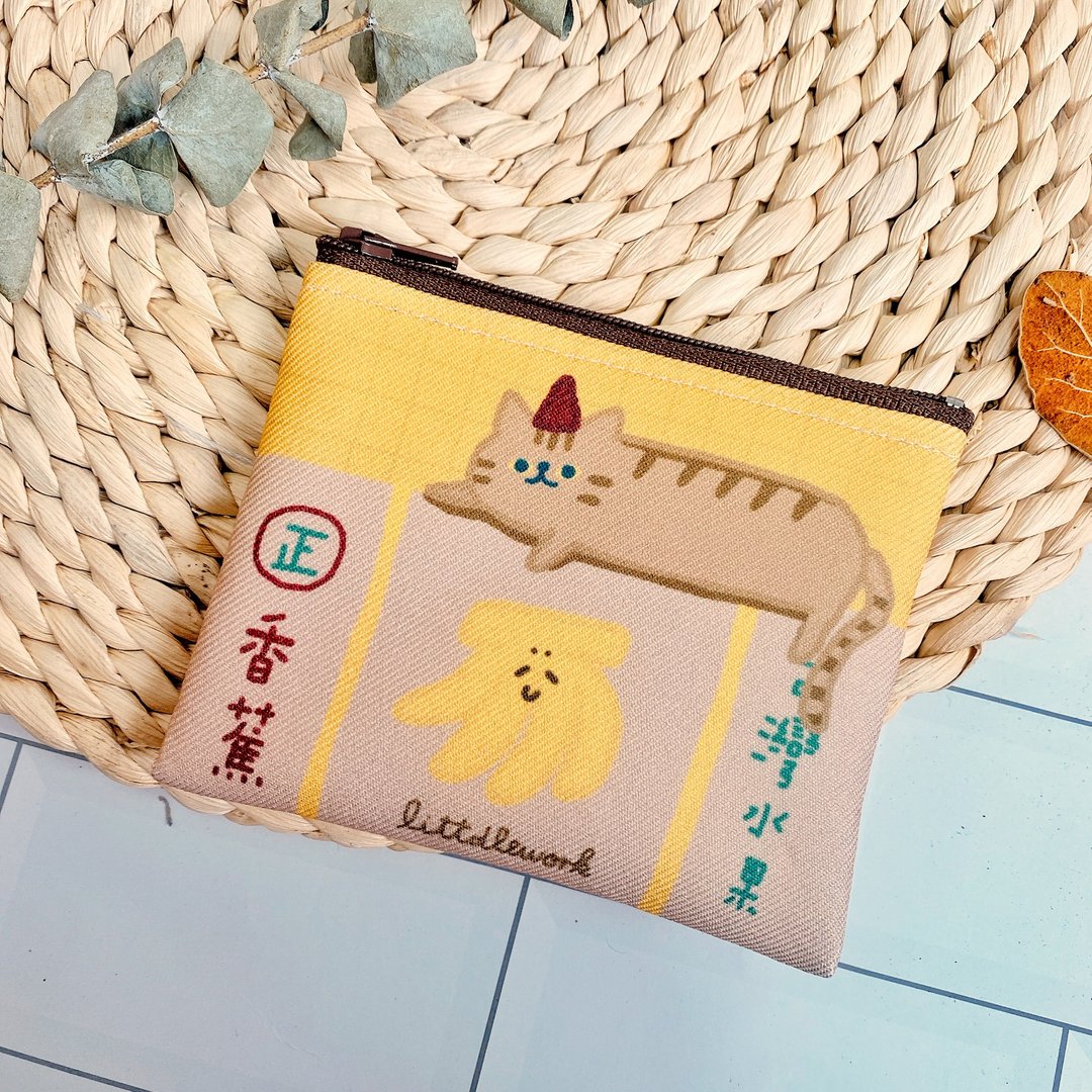 插画零钱包-水果箱猫咪 | Littdlework - 零钱包 - 棉 多色