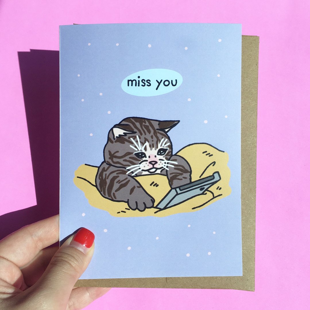 Miss You Sad Cat Meme 祝福卡 - 卡片/明信片 - 纸 