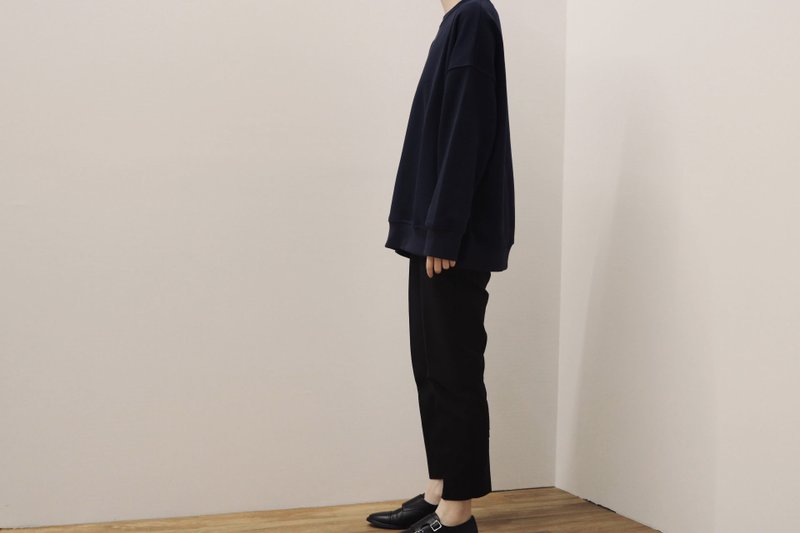 Oversized大学T恤 - 蓝 - 中性连帽卫衣/T 恤 - 棉．麻 蓝色