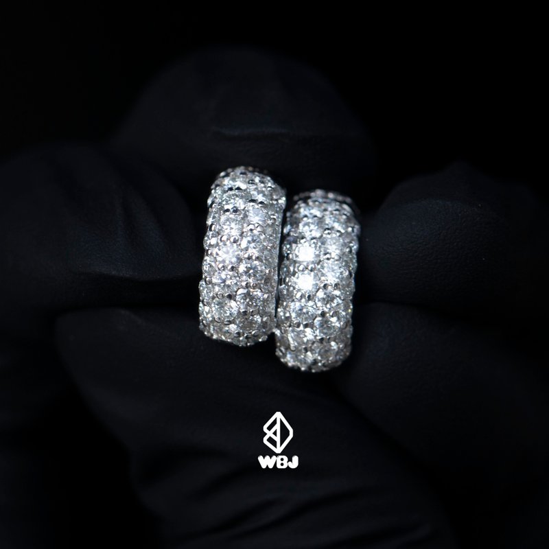 Wbj 纯银四排镶嵌满圈莫桑钻耳钉 - 耳环/耳夹 - 宝石 银色