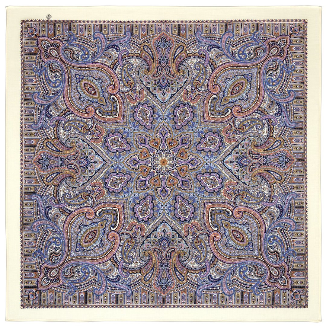原创 Pavlovo Posad 俄罗斯披肩 100% 羊毛 羊毛围巾 125x125 厘米 2044-0 N - 丝巾 - 羊毛 多色