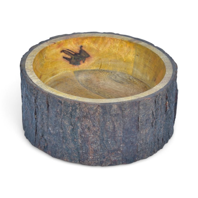 天然树皮边芒果木装饰碗 乡村风收纳碗 木质摆件 7英寸 - 碗 - 木头 咖啡色