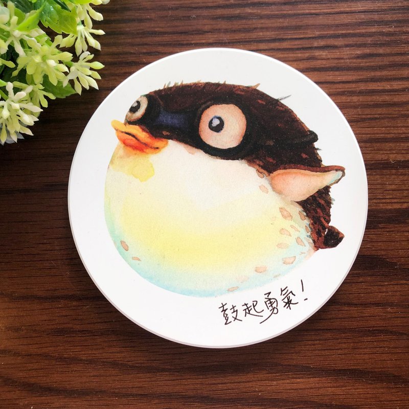 勇气豚 吸水杯垫 陶瓷土杯垫 河豚 - 杯垫 - 陶 