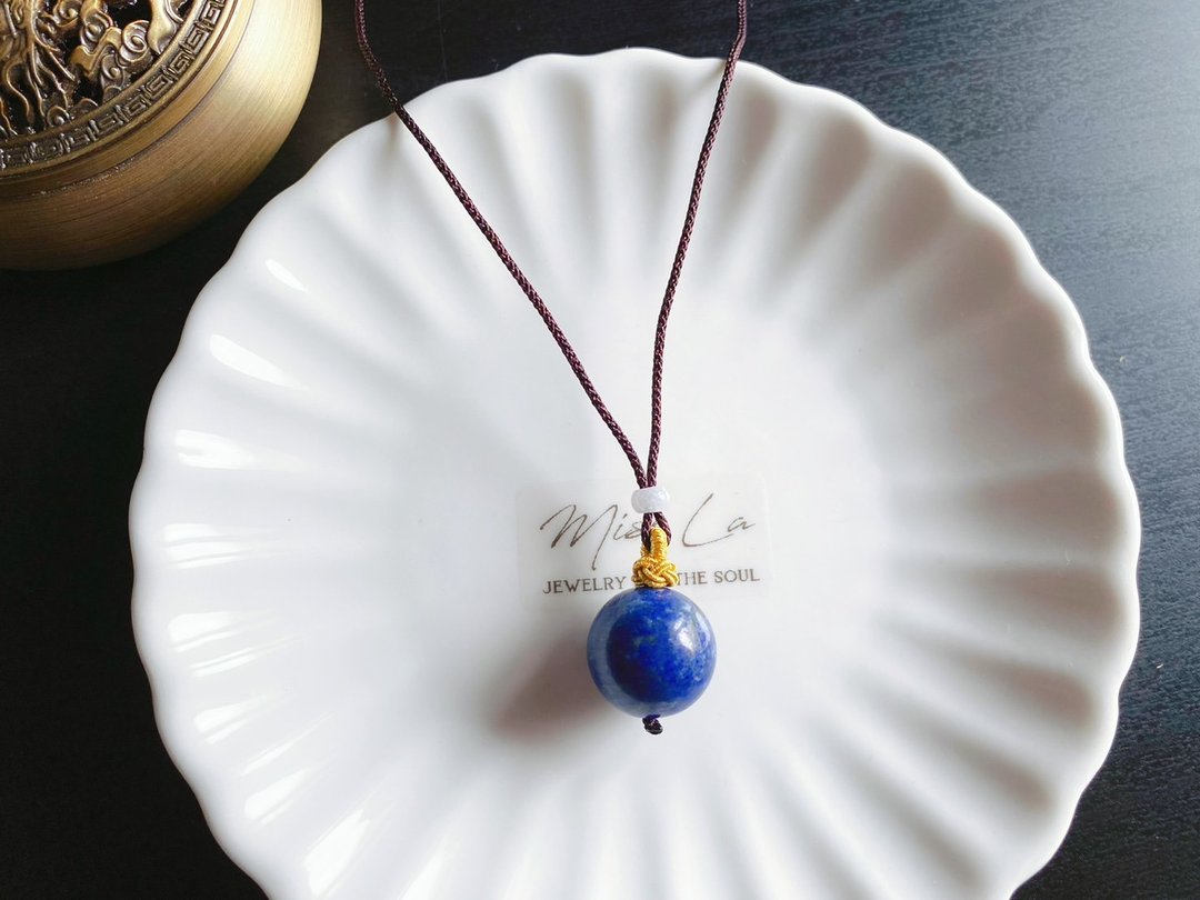 翡翠 护身药师珠 青金石 手作吊坠 水晶 项链 礼物 长辈礼 - 长链 - 水晶 蓝色