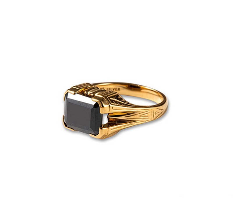 Calee Cut Stone Silver Ring黑锆石纯银复古戒指(镀金/日规21) - 戒指 - 其他材质 多色