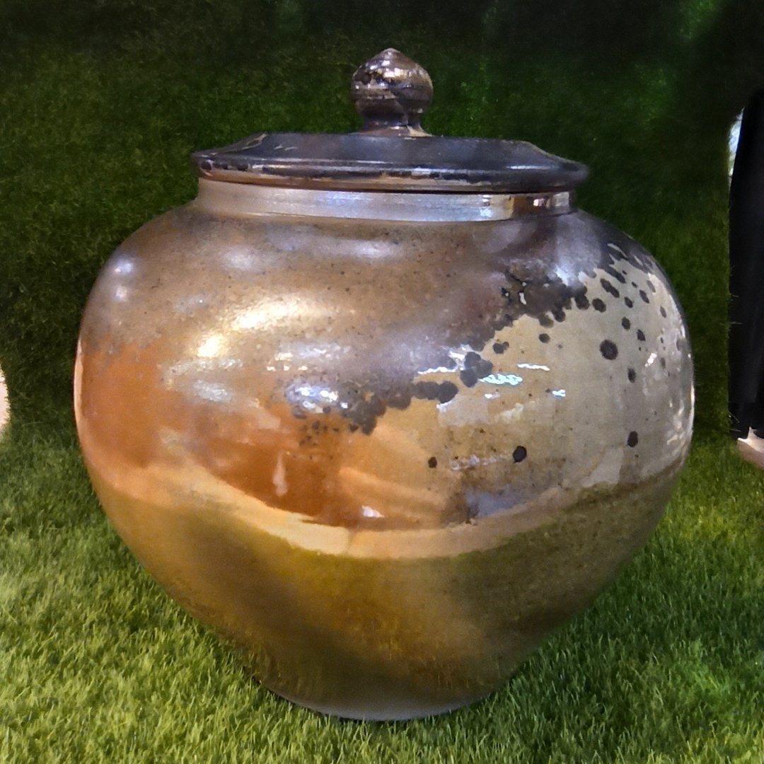 柴烧手拉胚陶茶仓茶叶罐聚宝盆瓮米缸 - 茶具/茶杯 - 陶 金色
