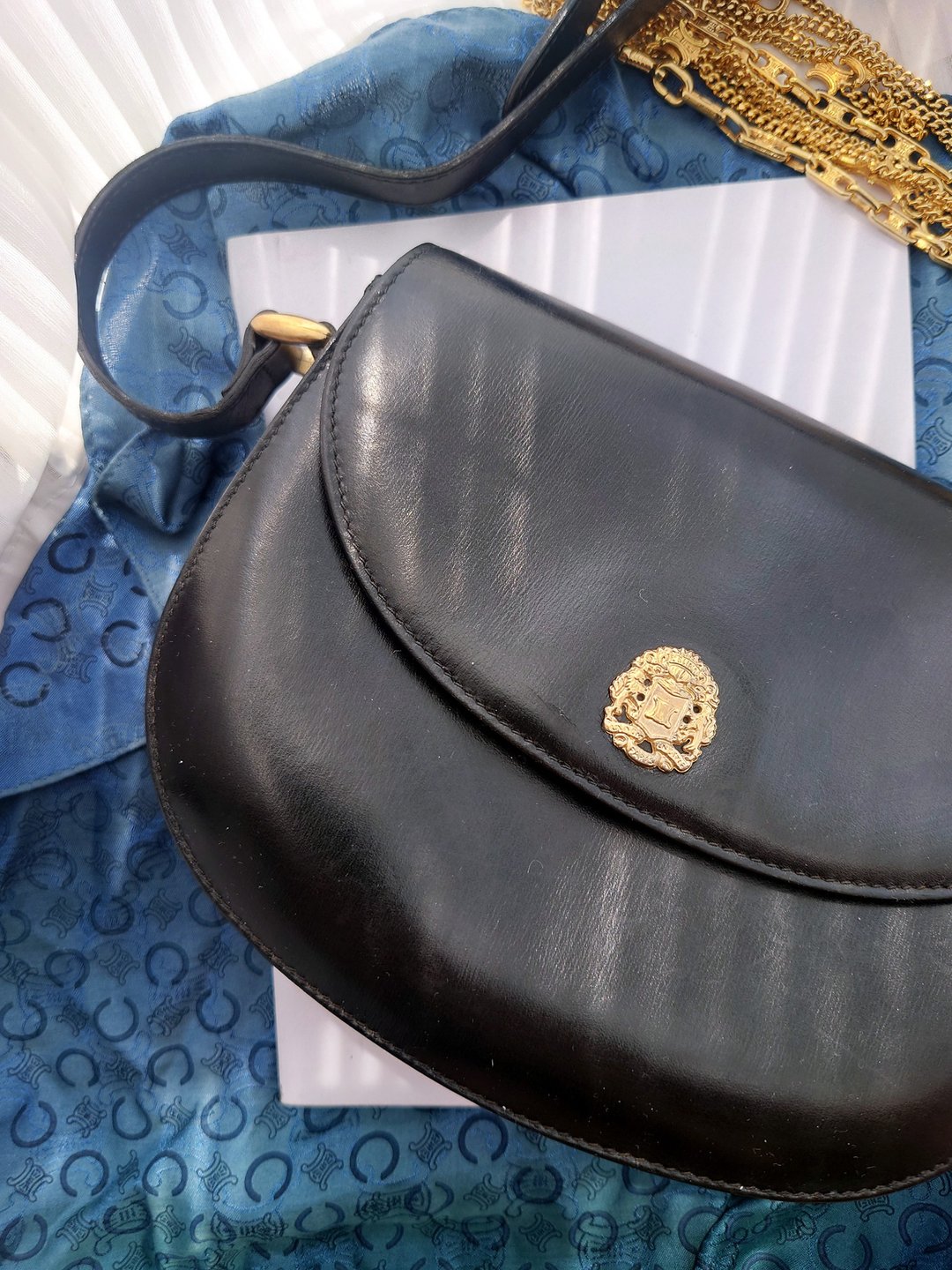 中古包 CELINE 皇家徽章 半月box单背包单肩包斜背包斜背包斜挎包 - 侧背包/斜挎包 - 真皮 黑色