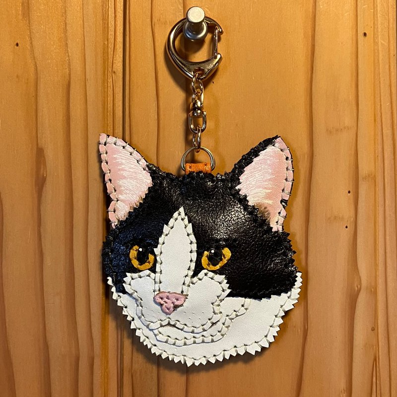 黑白八件猫 - 吊饰 - 真皮 
