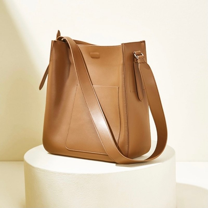 **Hakken 侧背水桶真皮包 侧背包  皮革 单肩包 牛皮**棕色 - 侧背包/斜挎包 - 真皮 咖啡色