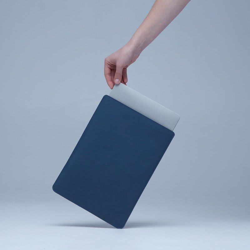 带毛毡衬里的皮革 MacBook 保护套、皮革 iPad 保护套 - 平板/电脑保护壳 - 真皮 蓝色