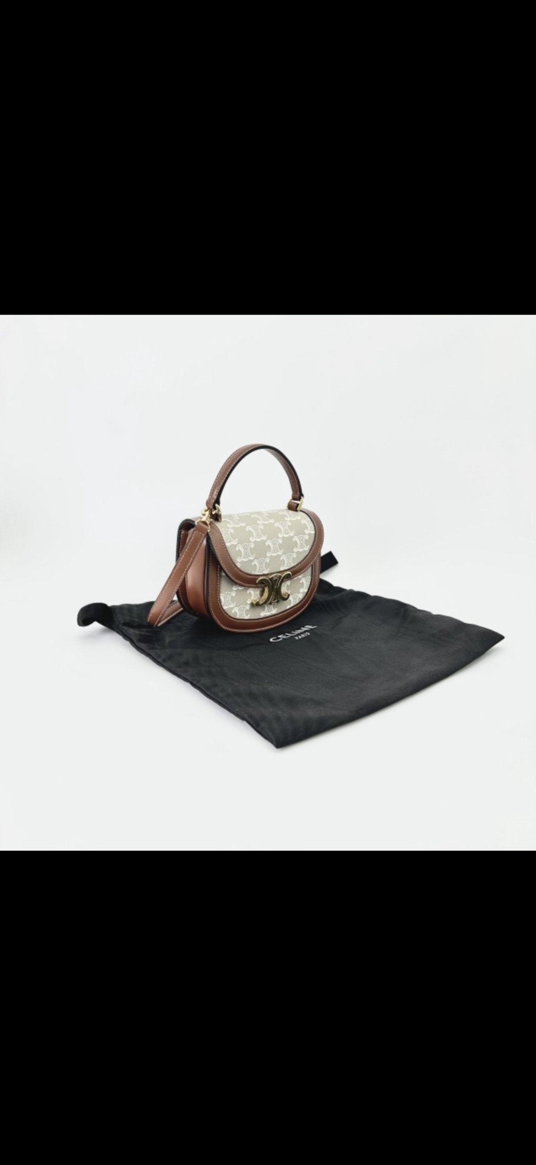 CELINE 米白 BESACE 迷你凯旋门马鞍单肩手提两用包 - 侧背包/斜挎包 - 人造皮革 