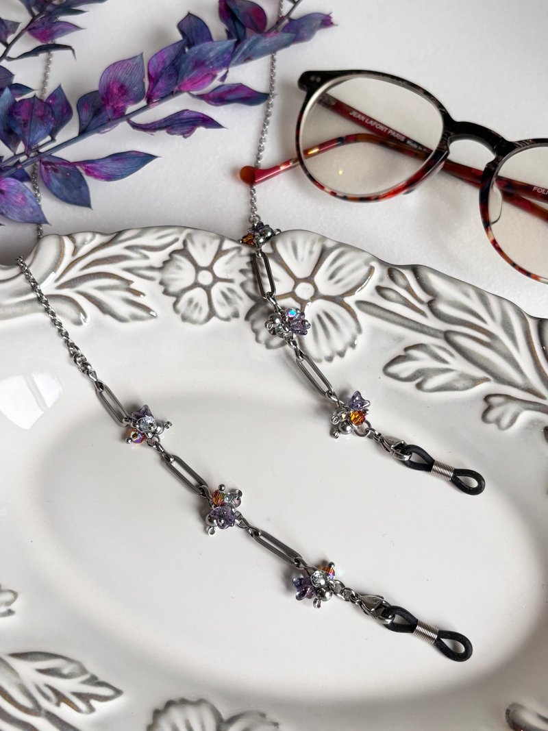 Blossom 繁花不锈钢眼镜链(橘紫) 口罩链 颈链 两用三用多用 - 项链 - 不锈钢 紫色