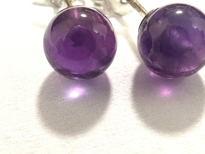 紫水晶耳环 紫水晶耳钉 耳针 6mm - 耳环/耳夹 - 水晶 紫色