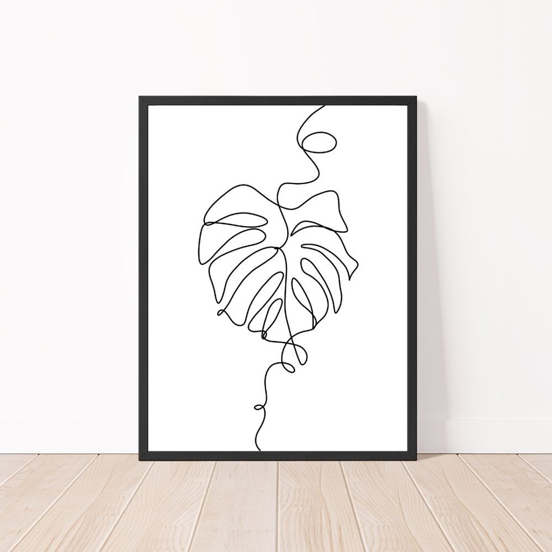 One Monstera Leaf Monoline Art - Printable Wall Art - Instantnt Digital Download - 电子手绘真人画像/绘画/插画 - 其他材质 