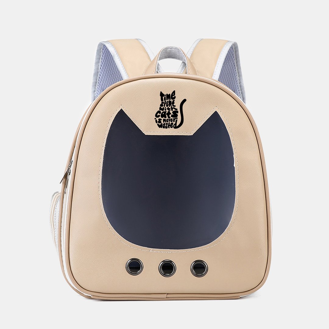 【Pet Shop系列】双肩猫包透明大空间舒适透气外出便携宠物包 - 床垫/笼子 - 防水材质 卡其色