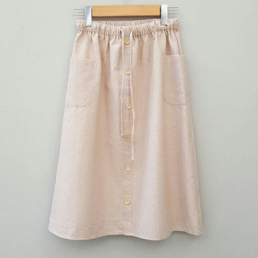 Linen skirt with Wooden buttons - Beige - 裙子 - 棉 白色