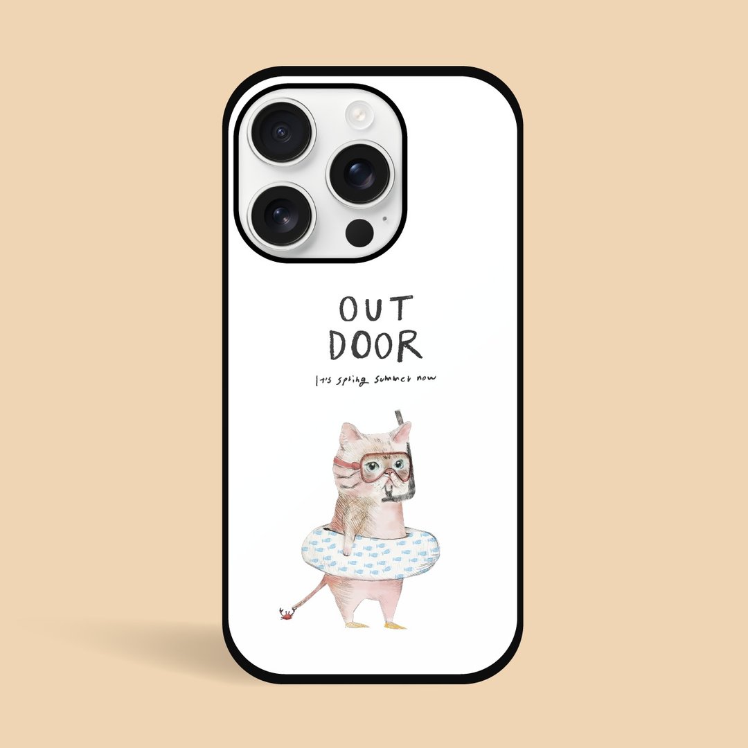 户外猫咪 / 强化玻璃 iPhone 手机壳 - 手机壳/手机套 - 塑料 白色