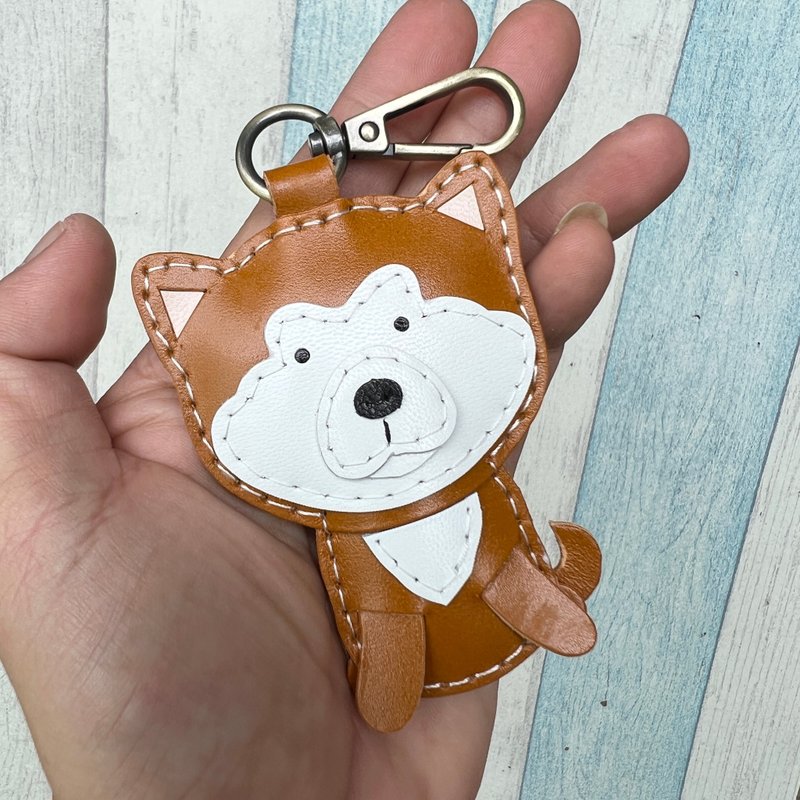 疗愈小物 手工皮革 茶色 秋田犬 狗 纯手工缝制 钥匙扣 小尺寸 - 钥匙链/钥匙包 - 真皮 橘色