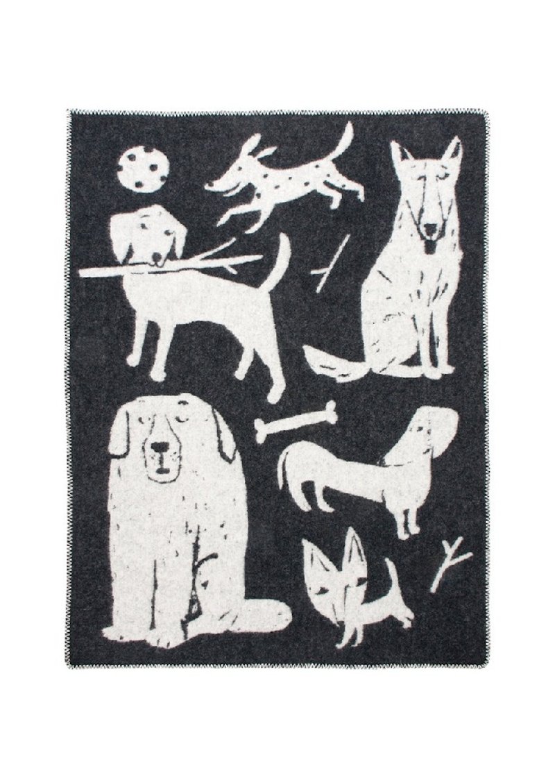 MATTI PIKKUJÄMSÄ合作款羊毛毯 (狗狗集会 黑/小) - 被子/毛毯 - 羊毛 黑色