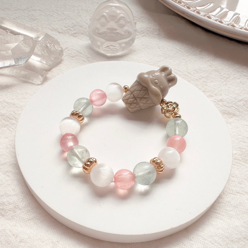 夏日限定 兔兔冰菓室 小朋友手链 幼童手链 阿拉善 兔子手链 萤石 - 手链/手环 - 半宝石 粉红色