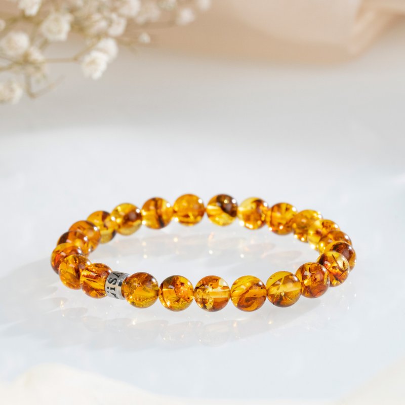 花珀 | 琥珀 | 天然能量手串 | 8.0-8.5mm - 手链/手环 - 水晶 橘色